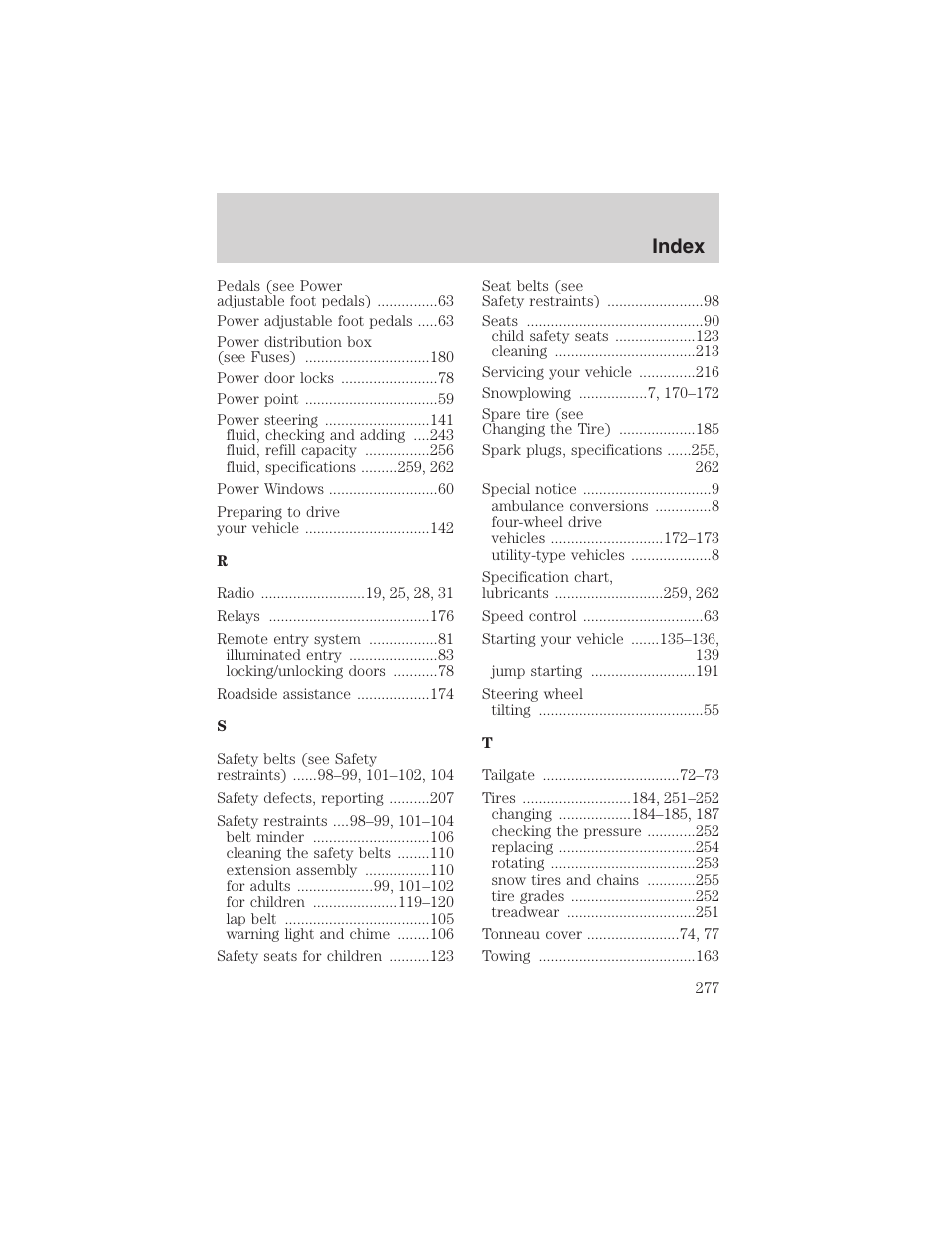 Index | FORD 2003 F-150 v.1 User Manual | Page 277 / 280