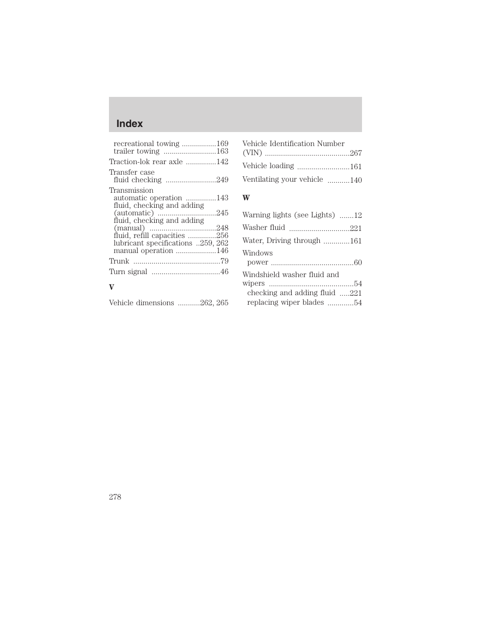 Index | FORD 2003 F-150 v.1 User Manual | Page 278 / 280