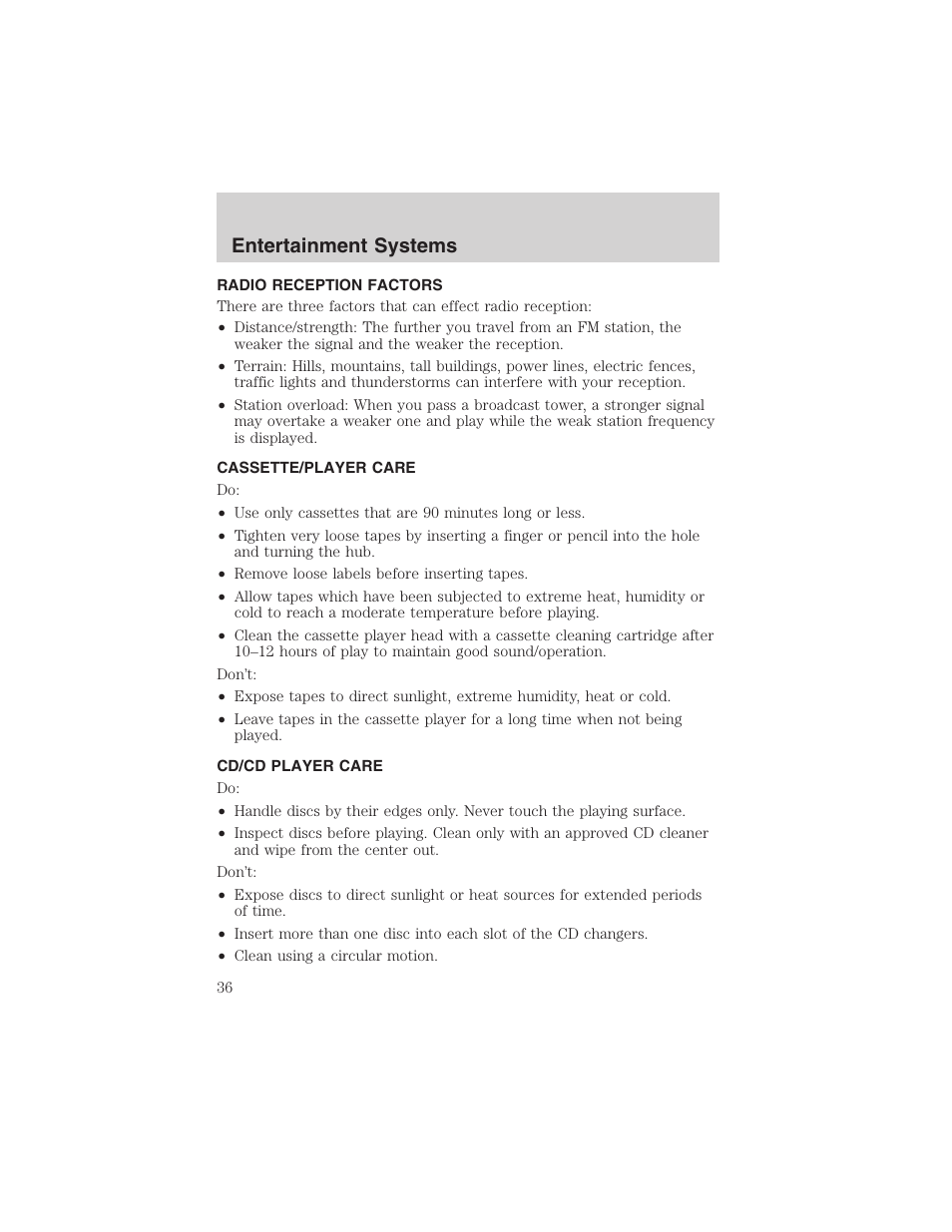 Entertainment systems | FORD 2003 F-150 v.1 User Manual | Page 36 / 280