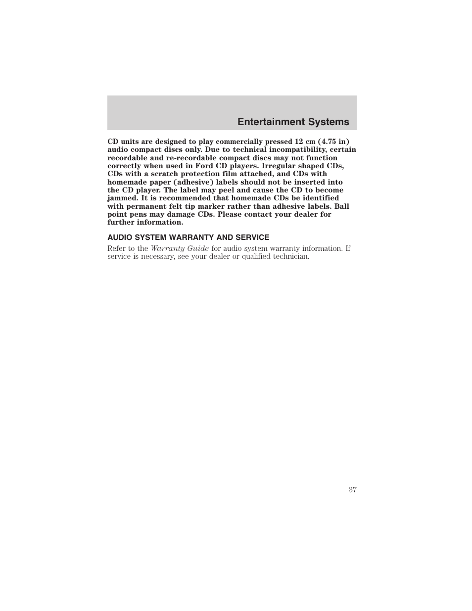 Entertainment systems | FORD 2003 F-150 v.1 User Manual | Page 37 / 280