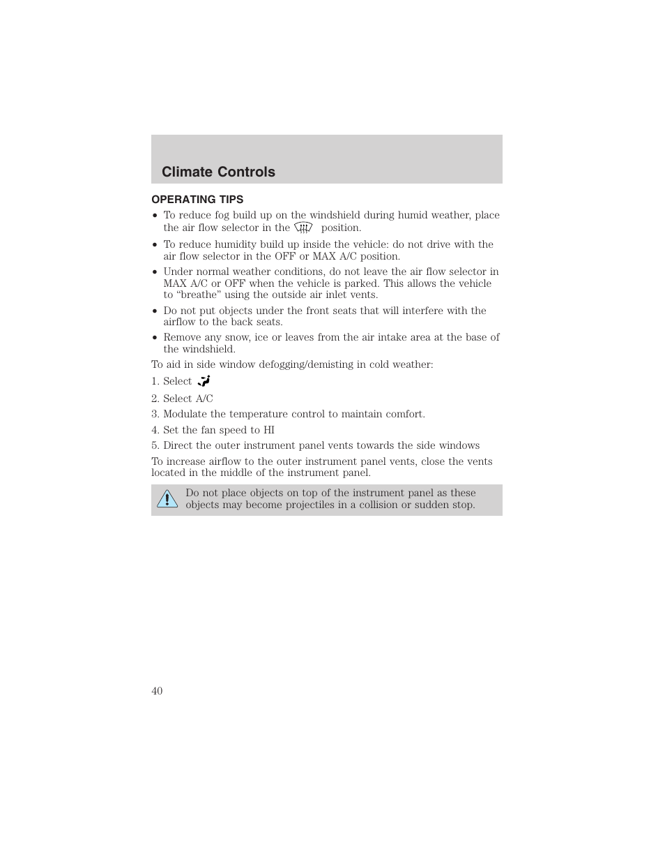 Climate controls | FORD 2003 F-150 v.1 User Manual | Page 40 / 280