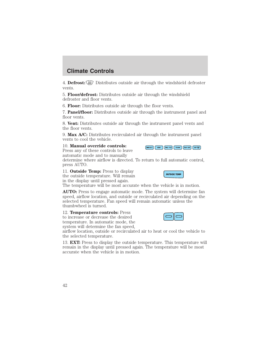 Climate controls | FORD 2003 F-150 v.1 User Manual | Page 42 / 280