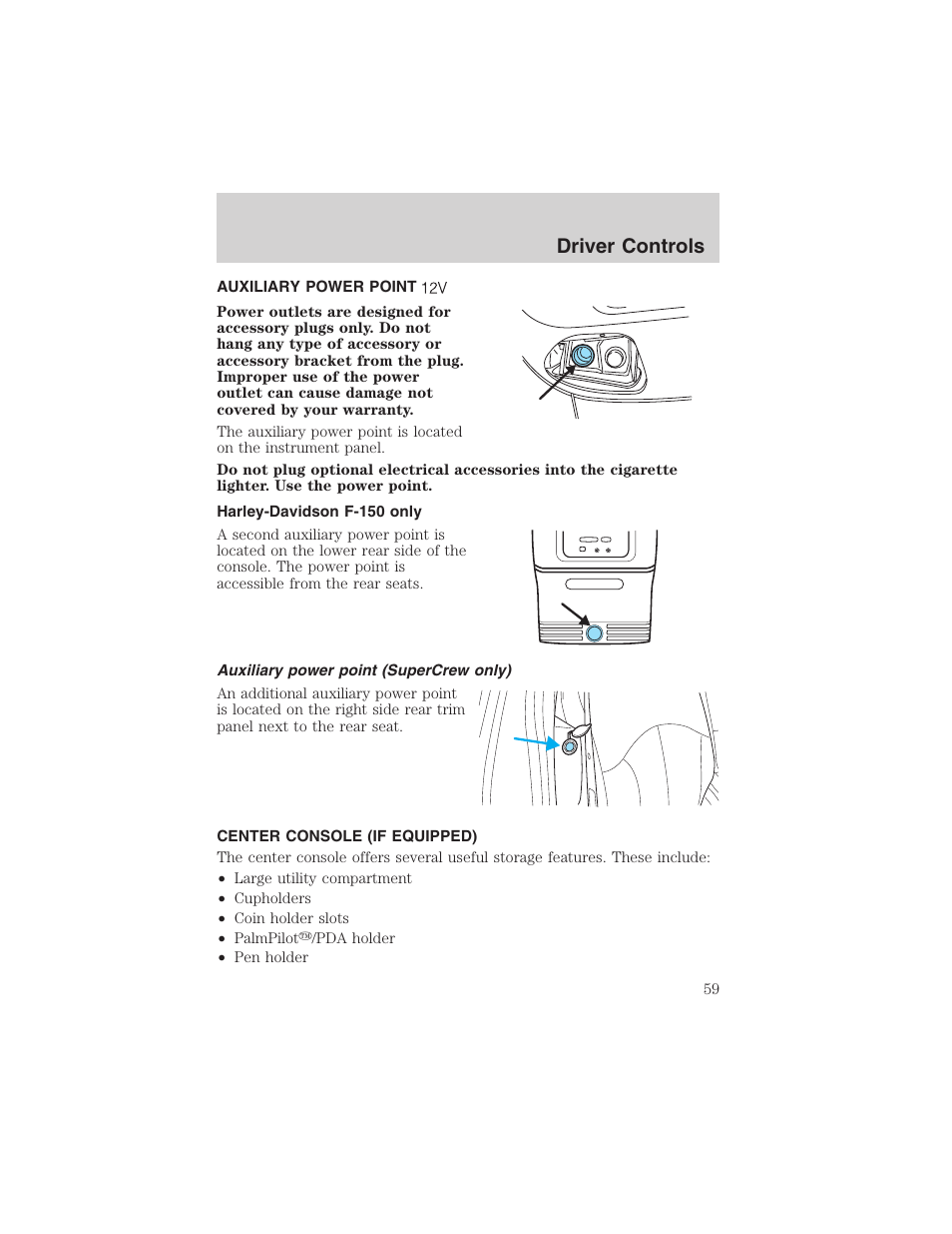 Driver controls | FORD 2003 F-150 v.1 User Manual | Page 59 / 280