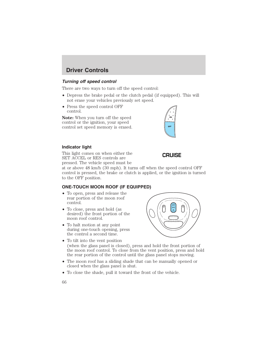 Driver controls, Cruise | FORD 2003 F-150 v.1 User Manual | Page 66 / 280