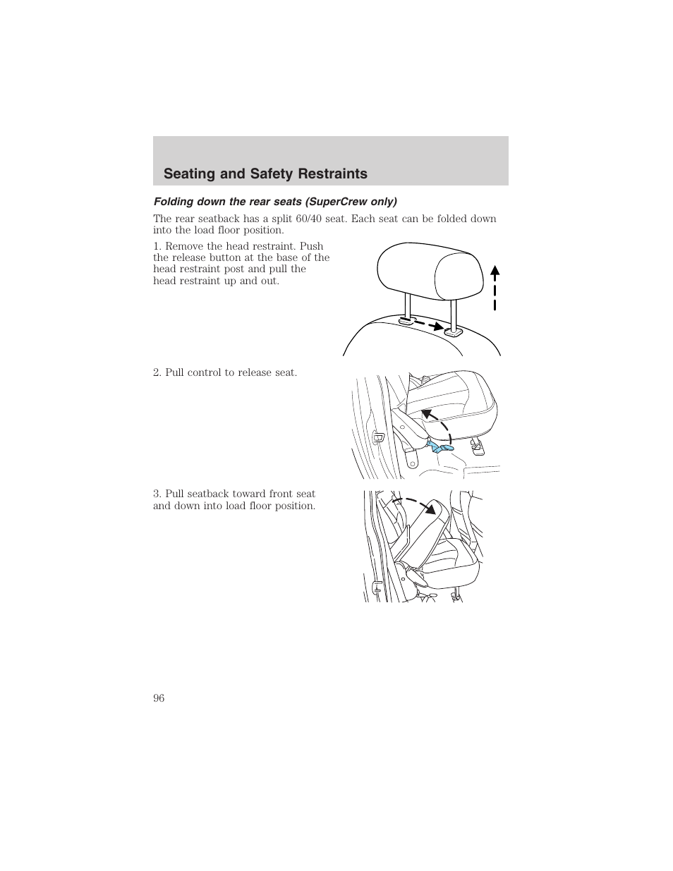 Seating and safety restraints | FORD 2003 F-150 v.1 User Manual | Page 96 / 280