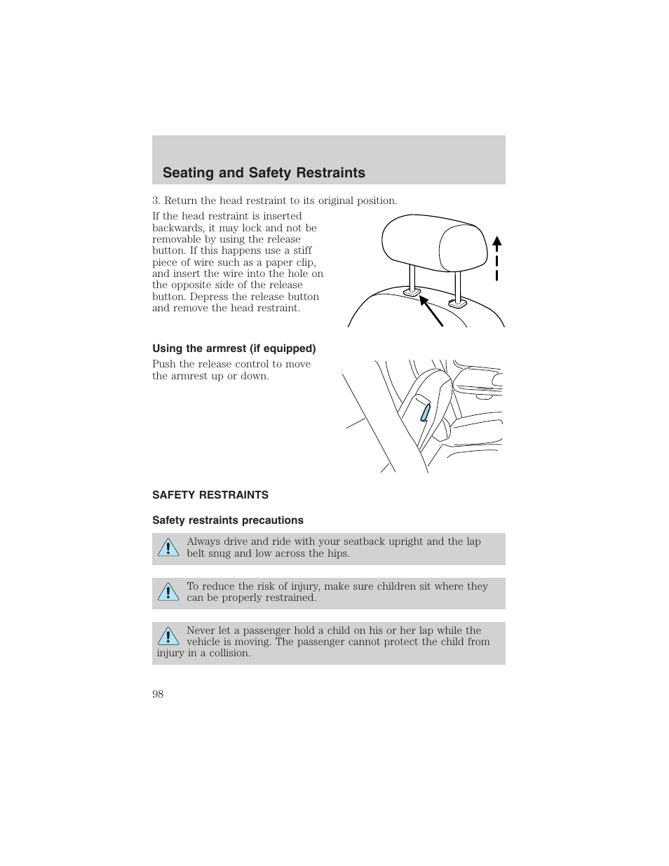 Seating and safety restraints | FORD 2003 F-150 v.1 User Manual | Page 98 / 280