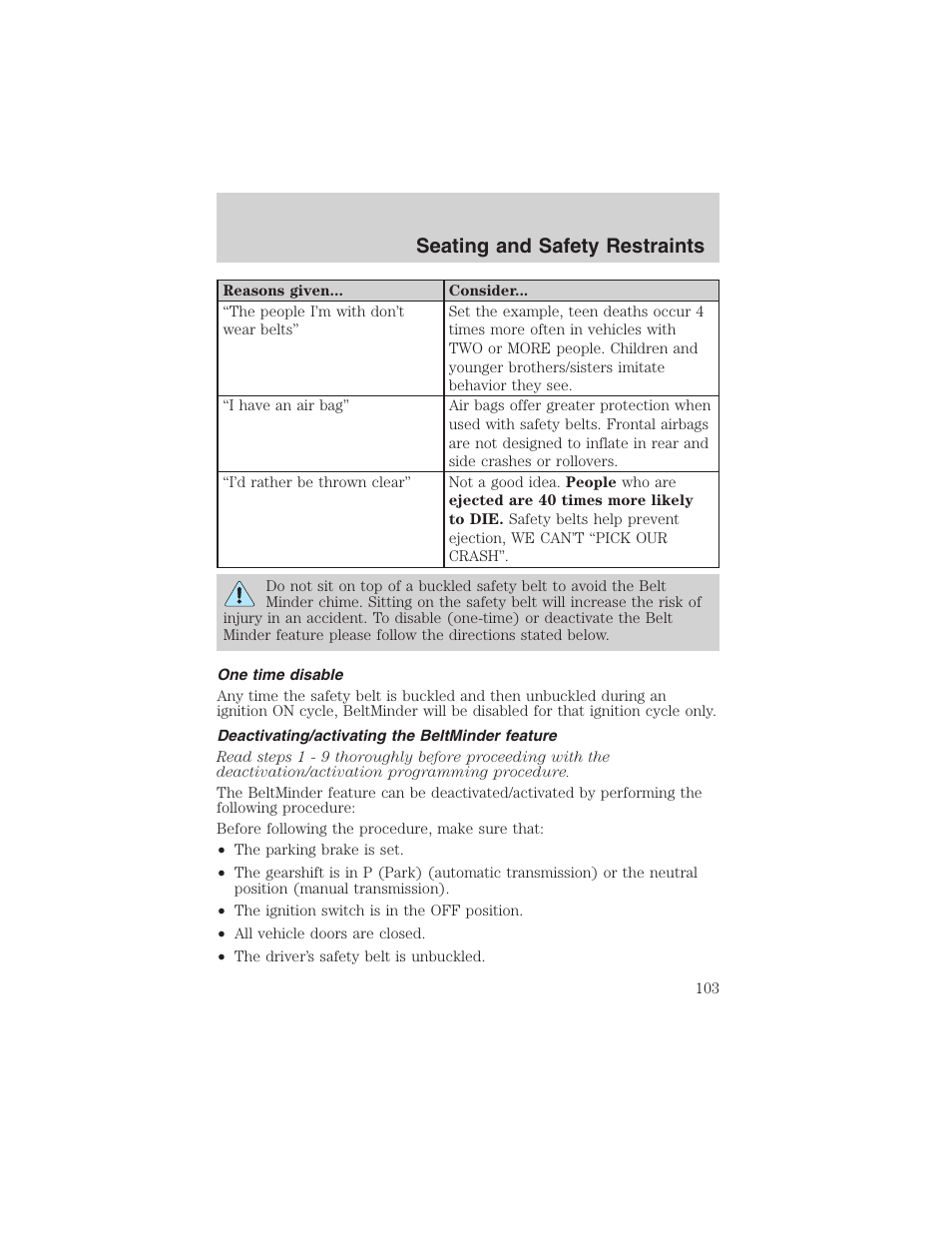 Seating and safety restraints | FORD 2003 F-150 v.2 User Manual | Page 103 / 272