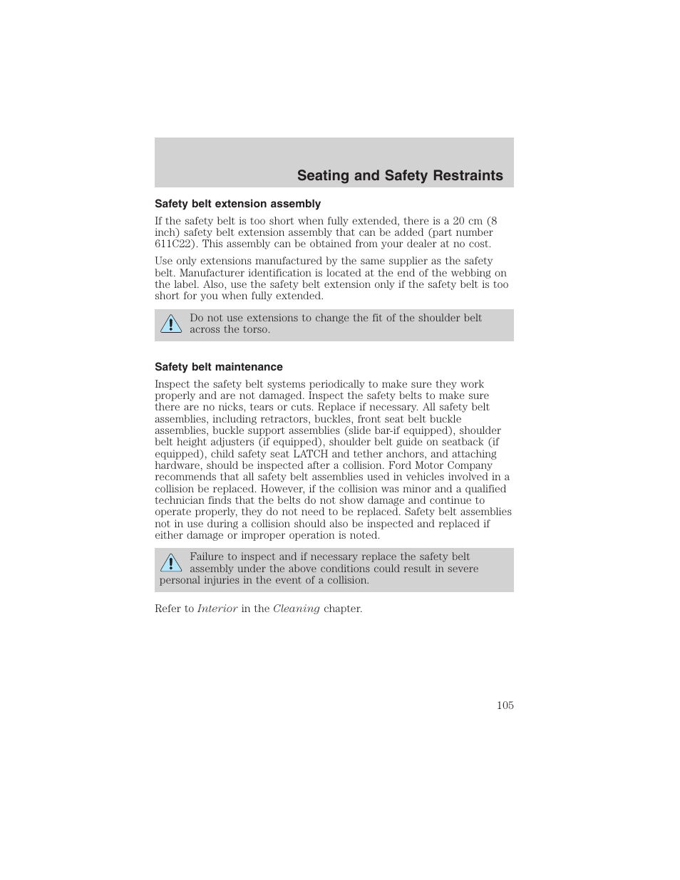 Seating and safety restraints | FORD 2003 F-150 v.2 User Manual | Page 105 / 272