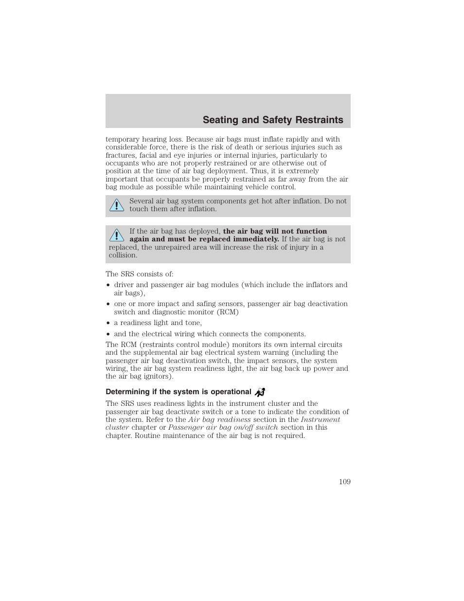 Seating and safety restraints | FORD 2003 F-150 v.2 User Manual | Page 109 / 272