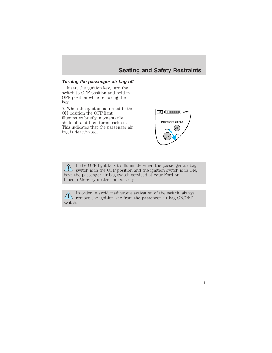 Seating and safety restraints | FORD 2003 F-150 v.2 User Manual | Page 111 / 272