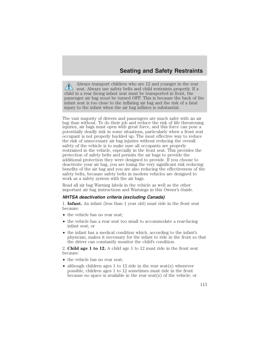 Seating and safety restraints | FORD 2003 F-150 v.2 User Manual | Page 113 / 272
