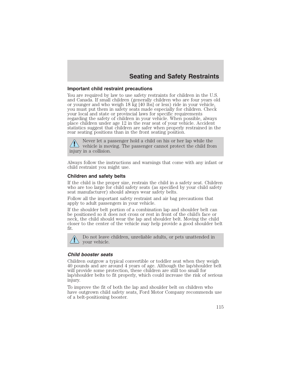 Seating and safety restraints | FORD 2003 F-150 v.2 User Manual | Page 115 / 272