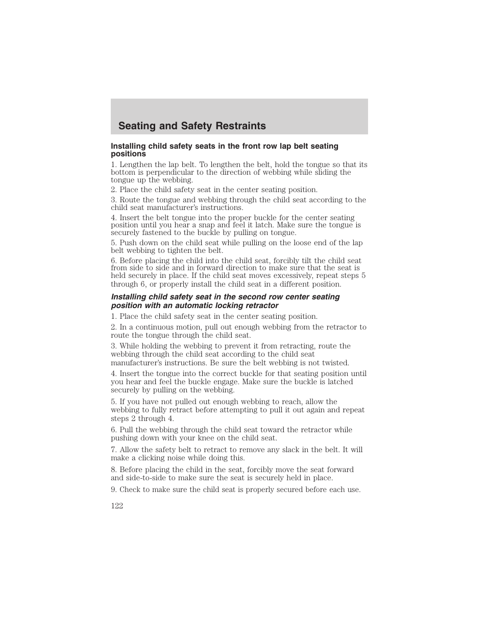 Seating and safety restraints | FORD 2003 F-150 v.2 User Manual | Page 122 / 272