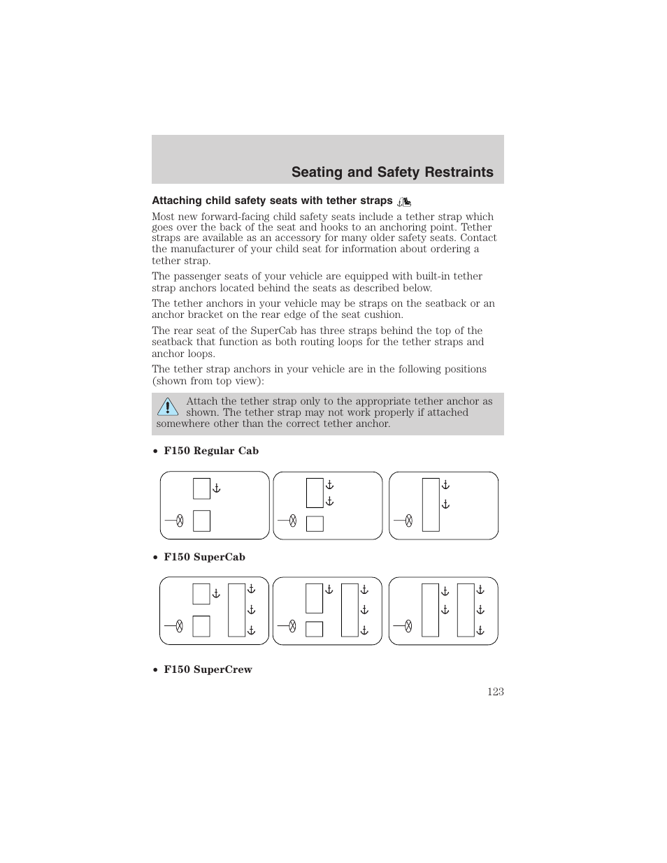 Seating and safety restraints | FORD 2003 F-150 v.2 User Manual | Page 123 / 272