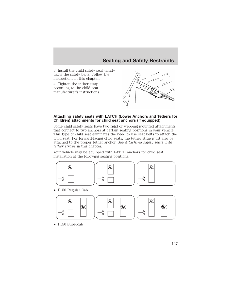 Seating and safety restraints | FORD 2003 F-150 v.2 User Manual | Page 127 / 272