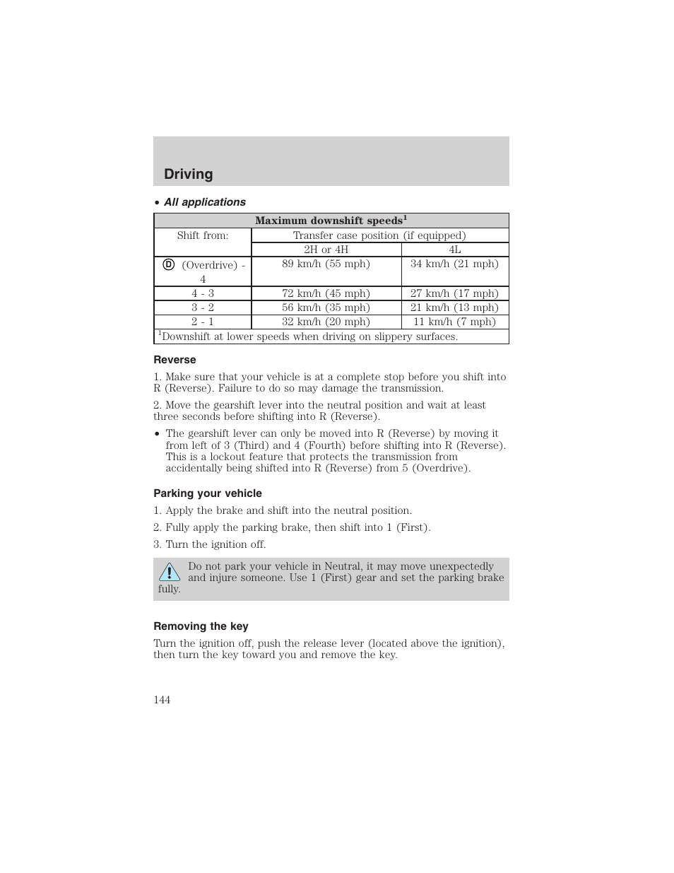 Driving | FORD 2003 F-150 v.2 User Manual | Page 144 / 272