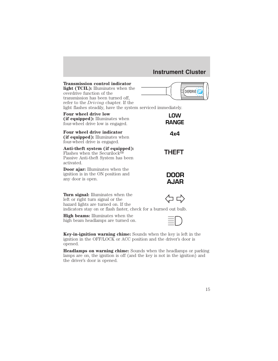 Door ajar, Instrument cluster | FORD 2003 F-150 v.2 User Manual | Page 15 / 272