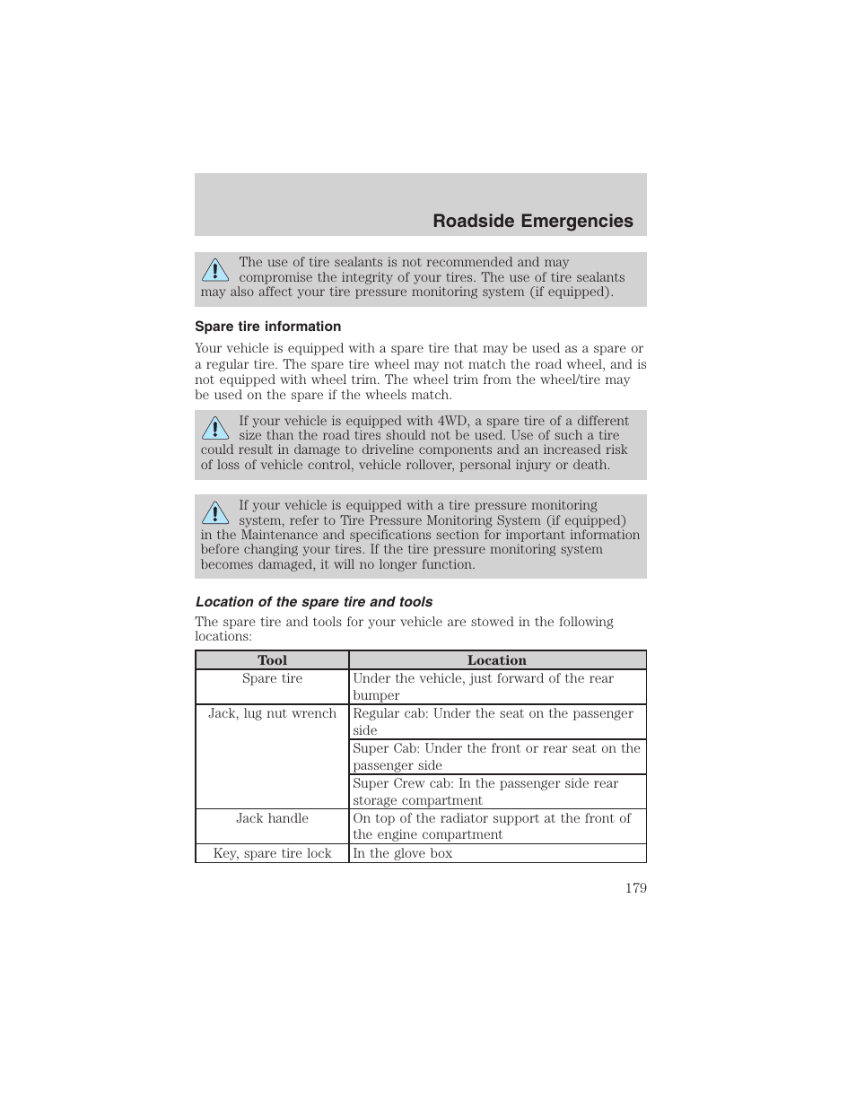 Roadside emergencies | FORD 2003 F-150 v.2 User Manual | Page 179 / 272