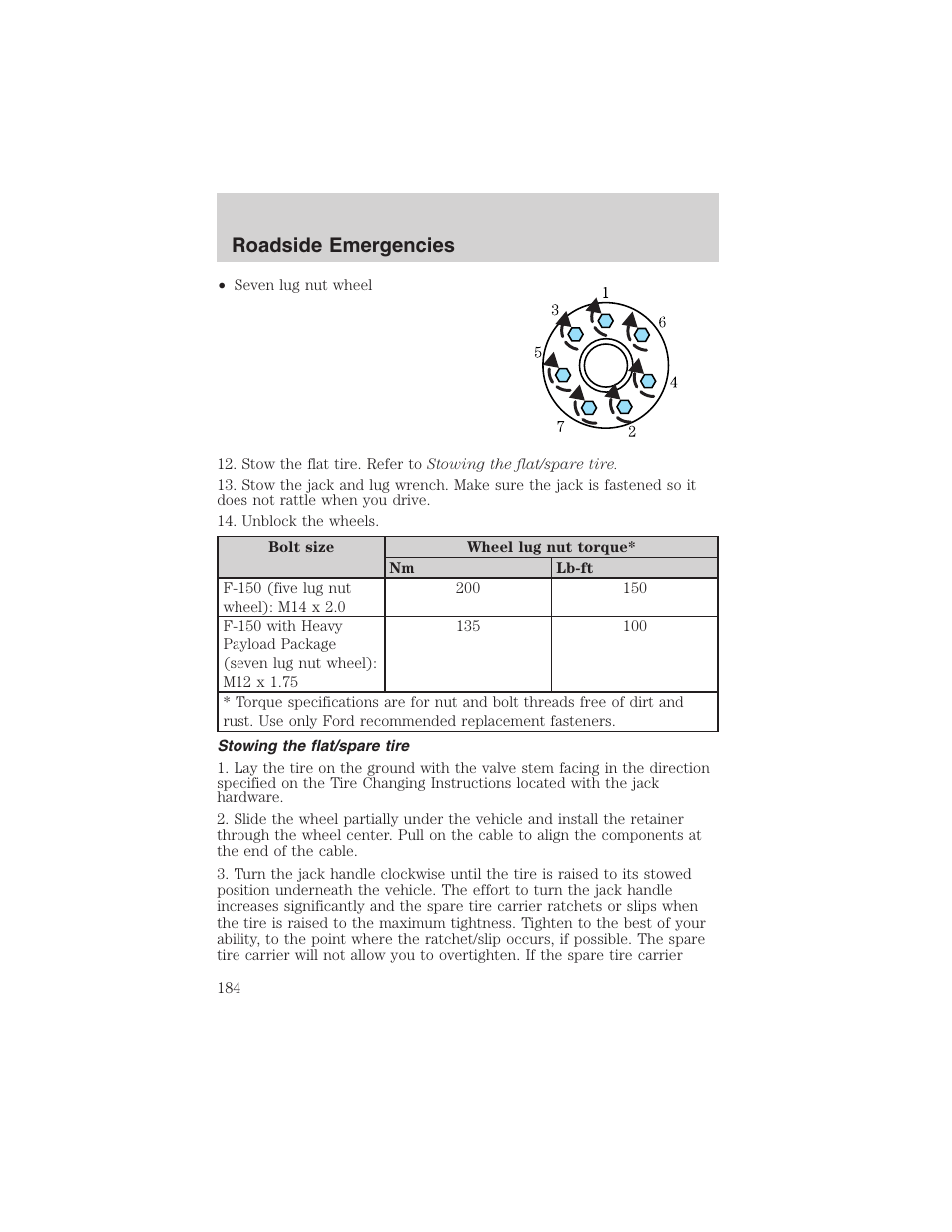 Roadside emergencies | FORD 2003 F-150 v.2 User Manual | Page 184 / 272