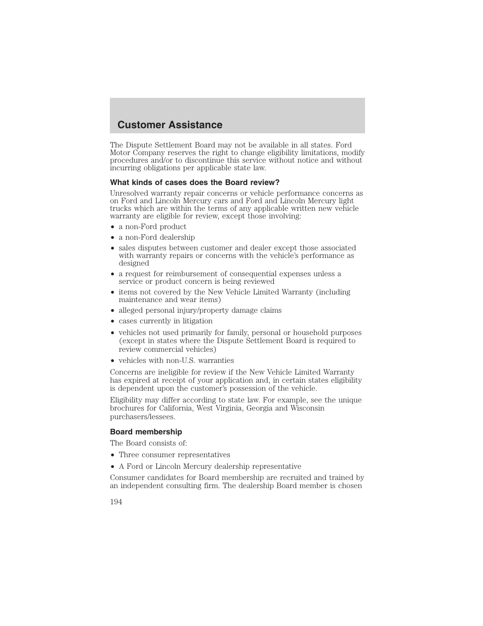 Customer assistance | FORD 2003 F-150 v.2 User Manual | Page 194 / 272