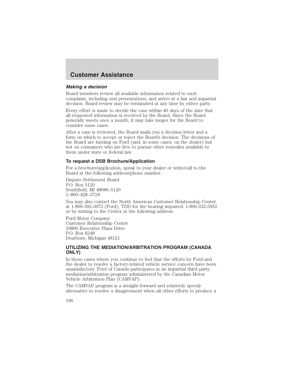 Customer assistance | FORD 2003 F-150 v.2 User Manual | Page 196 / 272