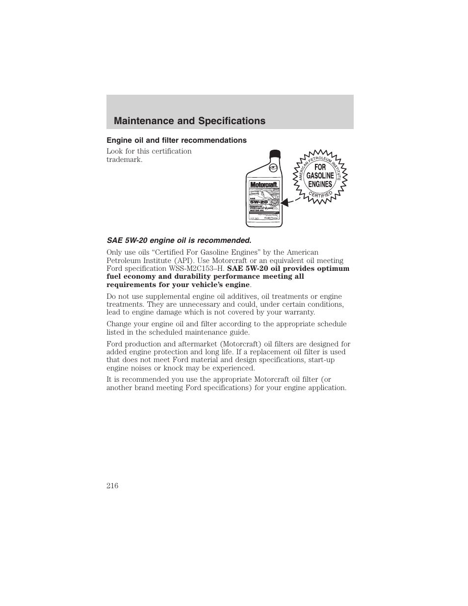 Maintenance and specifications | FORD 2003 F-150 v.2 User Manual | Page 216 / 272