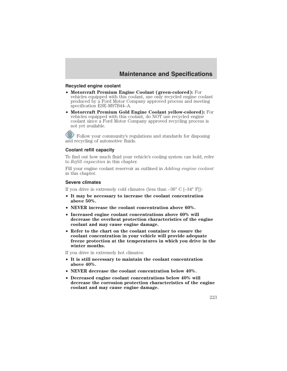 Maintenance and specifications | FORD 2003 F-150 v.2 User Manual | Page 223 / 272