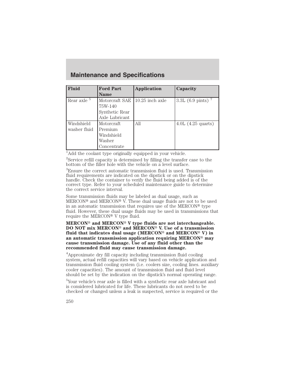 Maintenance and specifications | FORD 2003 F-150 v.2 User Manual | Page 250 / 272