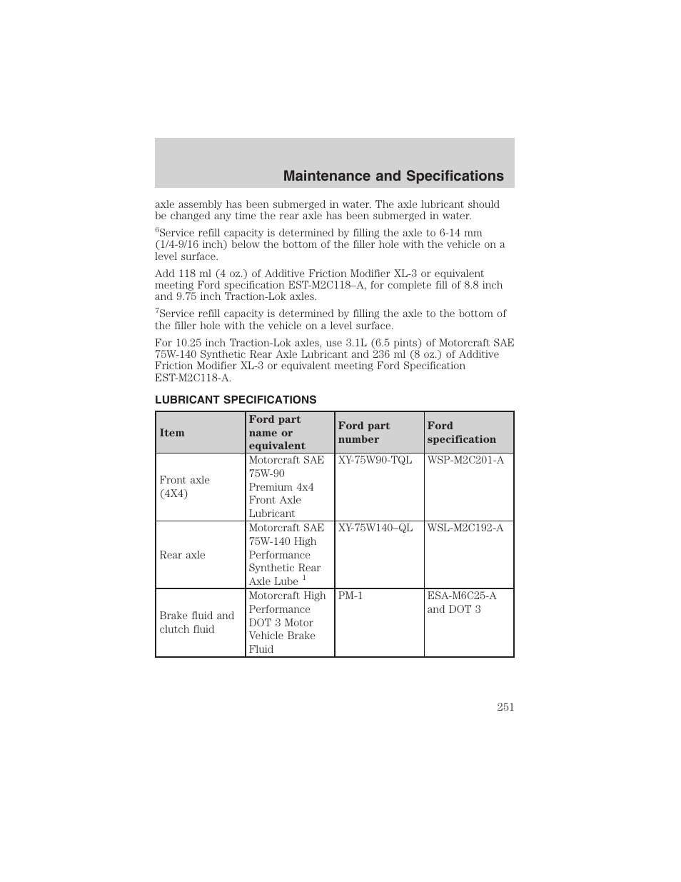 Maintenance and specifications | FORD 2003 F-150 v.2 User Manual | Page 251 / 272
