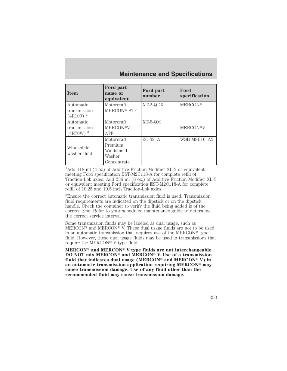 Maintenance and specifications | FORD 2003 F-150 v.2 User Manual | Page 253 / 272