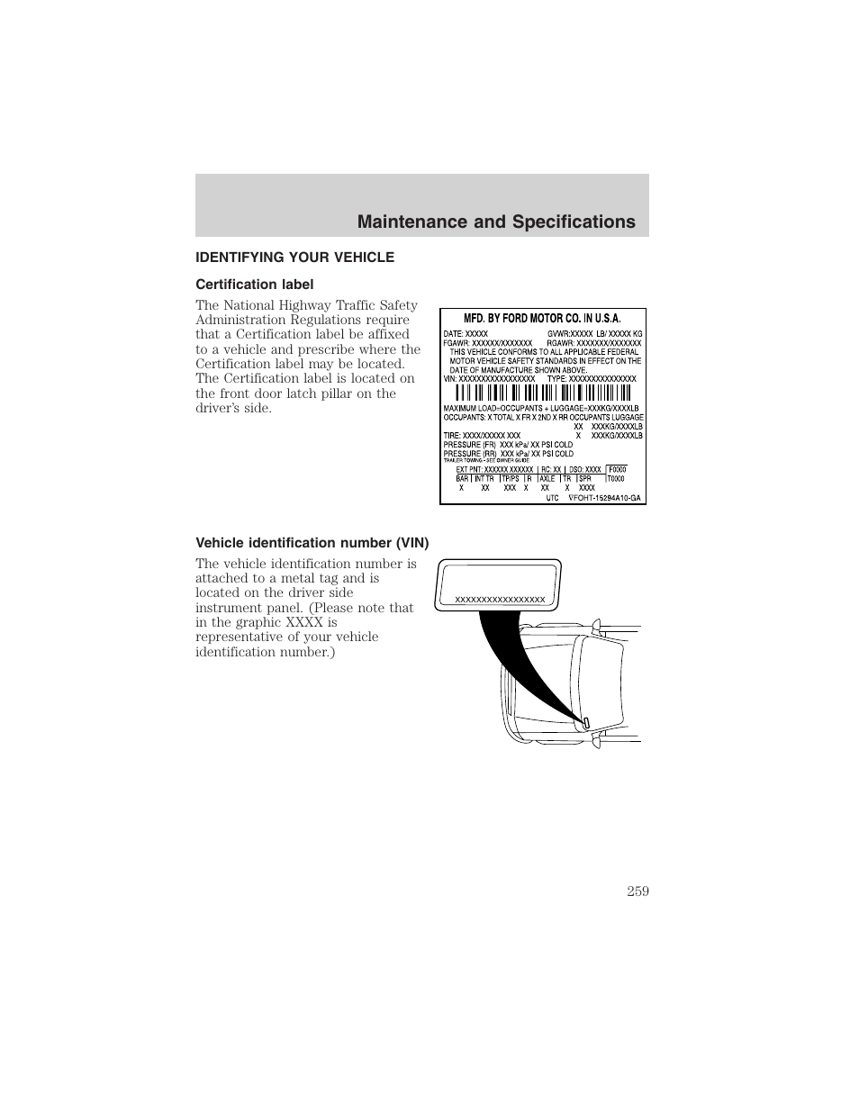 Maintenance and specifications | FORD 2003 F-150 v.2 User Manual | Page 259 / 272
