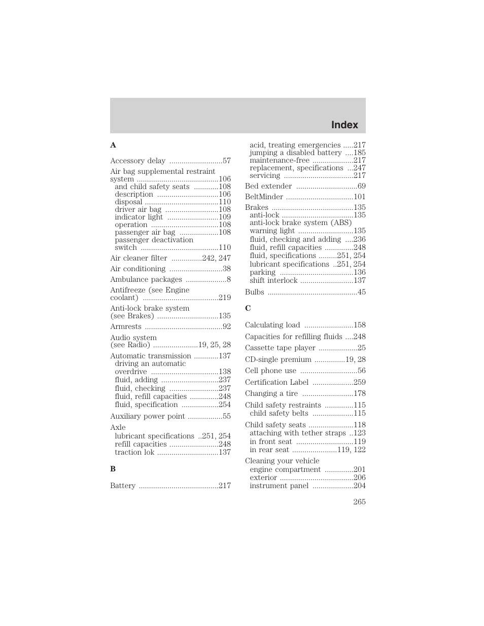 Index | FORD 2003 F-150 v.2 User Manual | Page 265 / 272