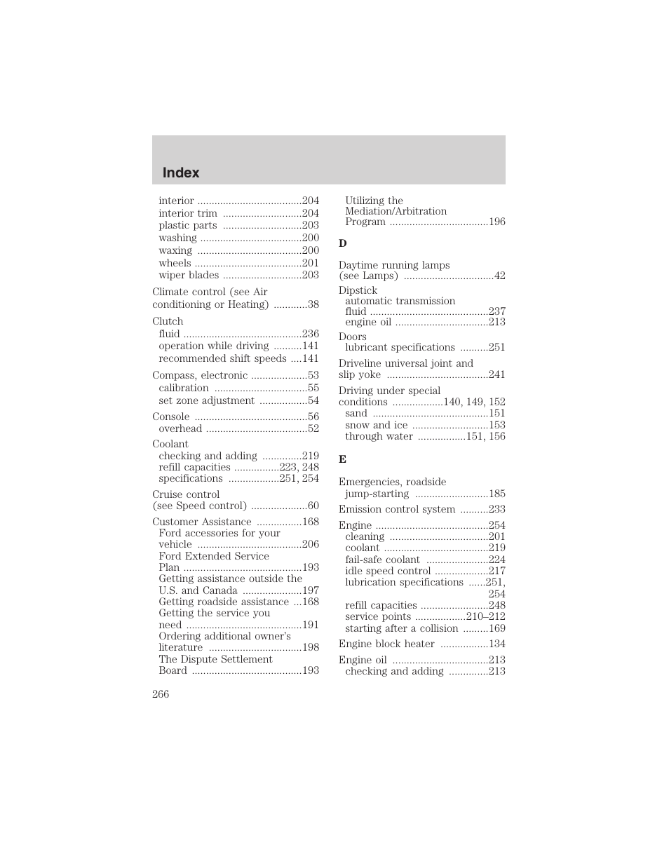 Index | FORD 2003 F-150 v.2 User Manual | Page 266 / 272