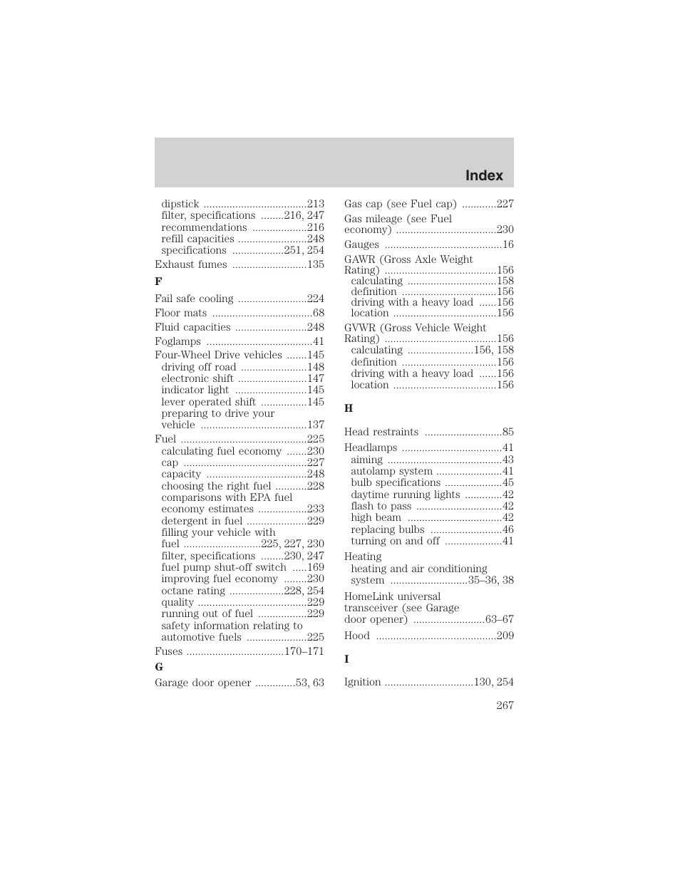 Index | FORD 2003 F-150 v.2 User Manual | Page 267 / 272