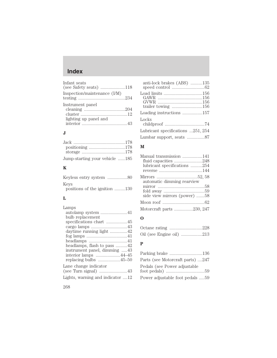 Index | FORD 2003 F-150 v.2 User Manual | Page 268 / 272