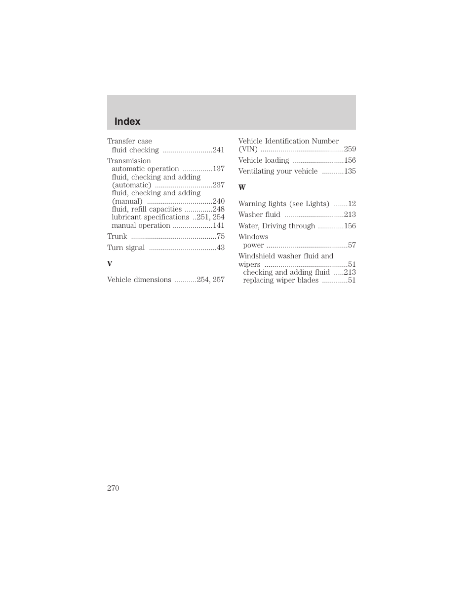 Index | FORD 2003 F-150 v.2 User Manual | Page 270 / 272