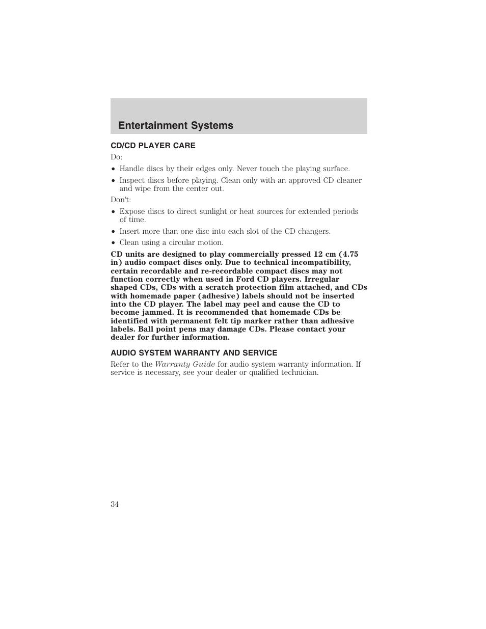 Entertainment systems | FORD 2003 F-150 v.2 User Manual | Page 34 / 272