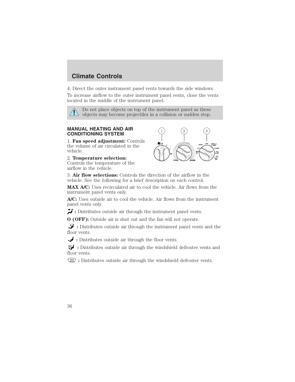 Climate controls | FORD 2003 F-150 v.2 User Manual | Page 36 / 272
