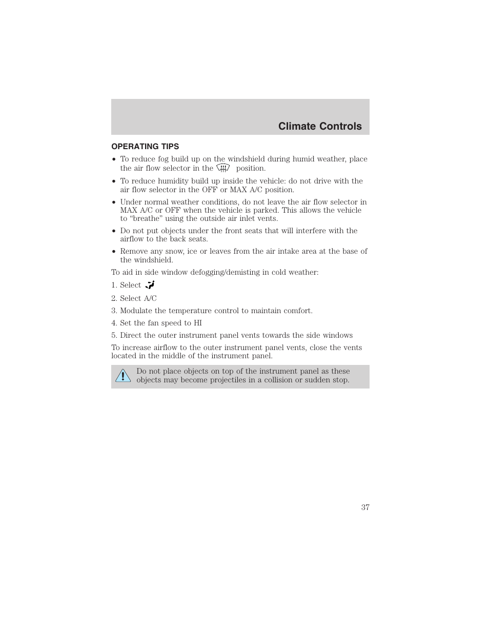 Climate controls | FORD 2003 F-150 v.2 User Manual | Page 37 / 272