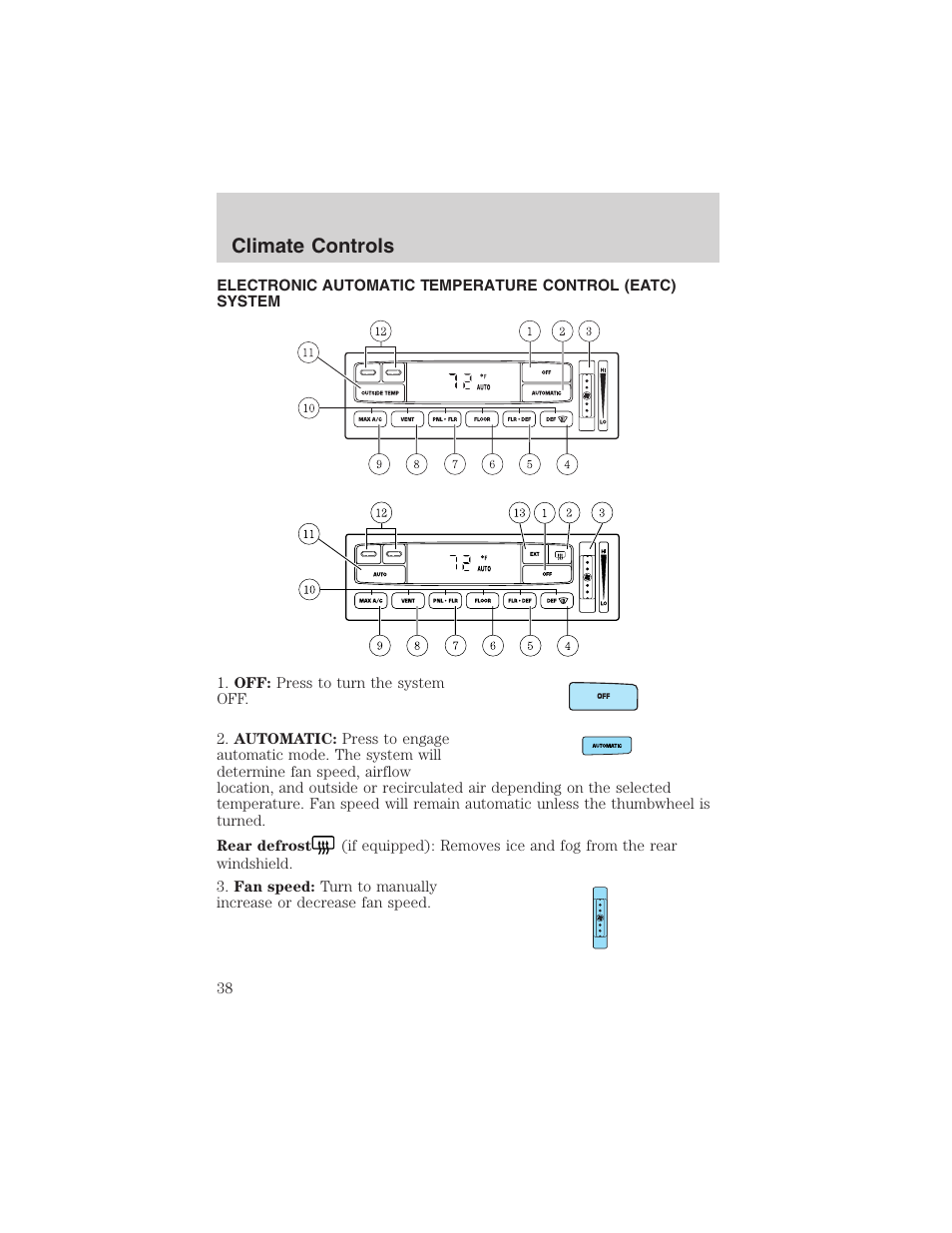 Climate controls | FORD 2003 F-150 v.2 User Manual | Page 38 / 272