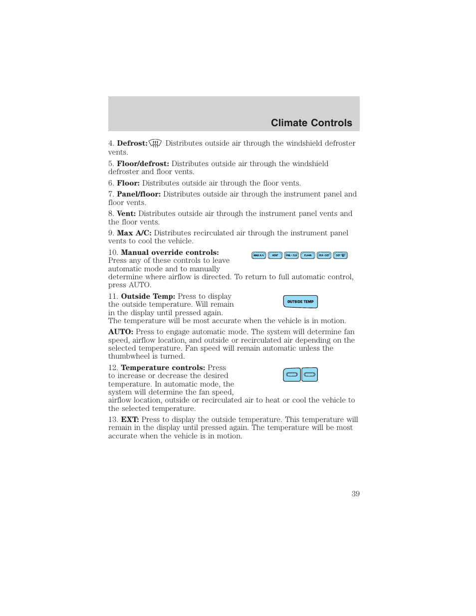 Climate controls | FORD 2003 F-150 v.2 User Manual | Page 39 / 272