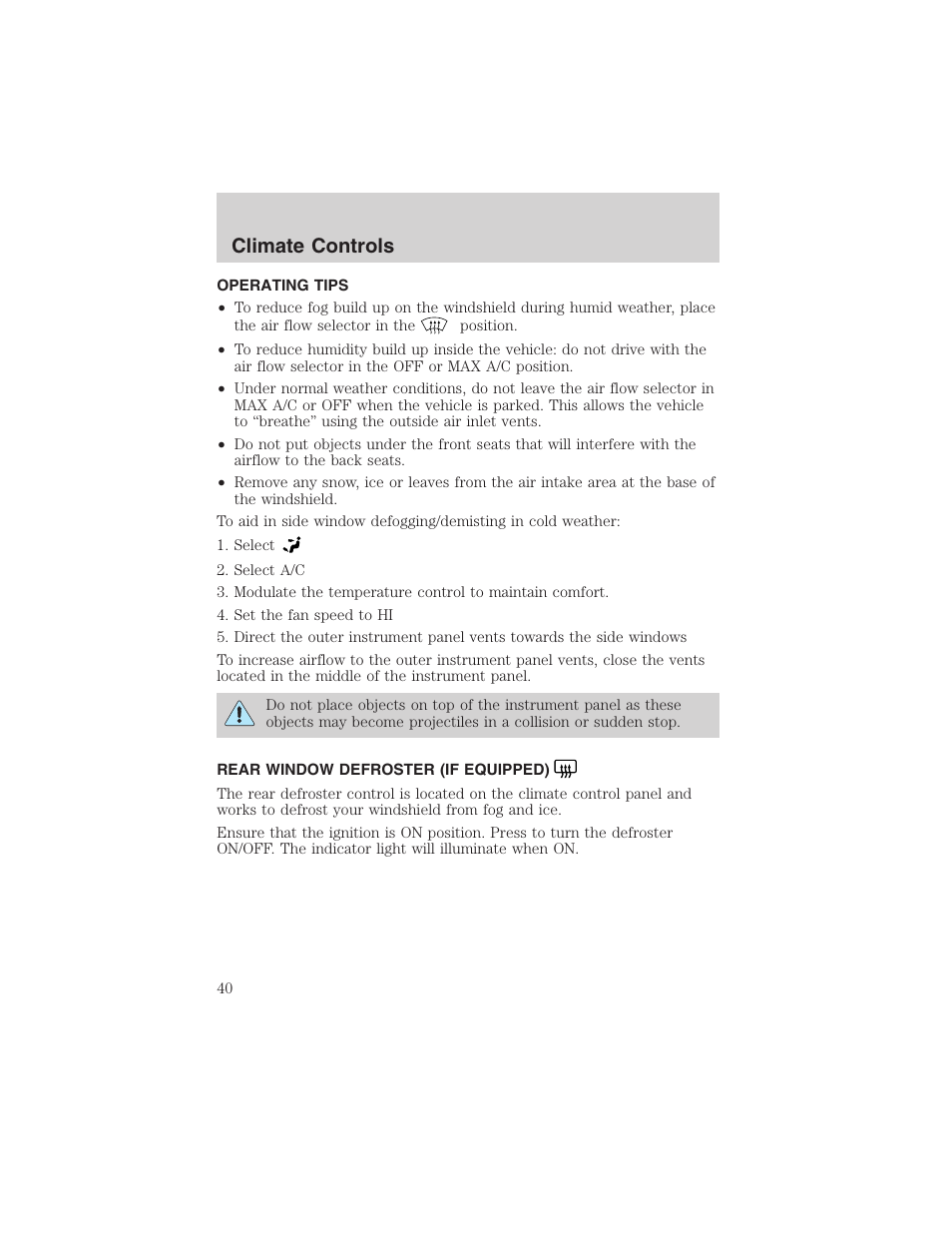 Climate controls | FORD 2003 F-150 v.2 User Manual | Page 40 / 272