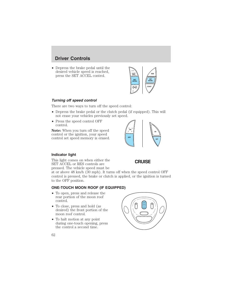 Driver controls, Cruise | FORD 2003 F-150 v.2 User Manual | Page 62 / 272