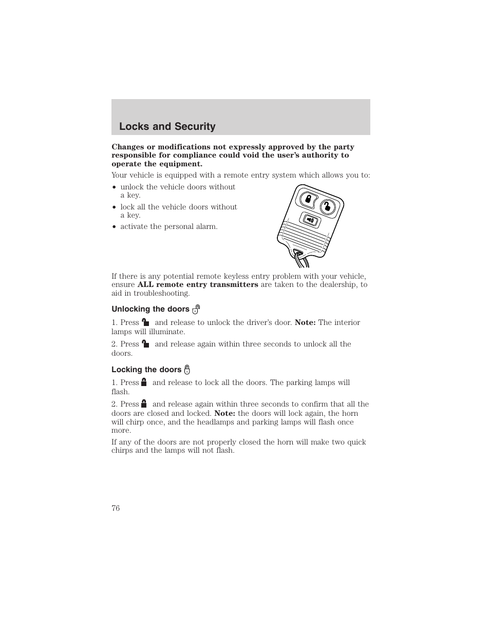 Locks and security | FORD 2003 F-150 v.2 User Manual | Page 76 / 272