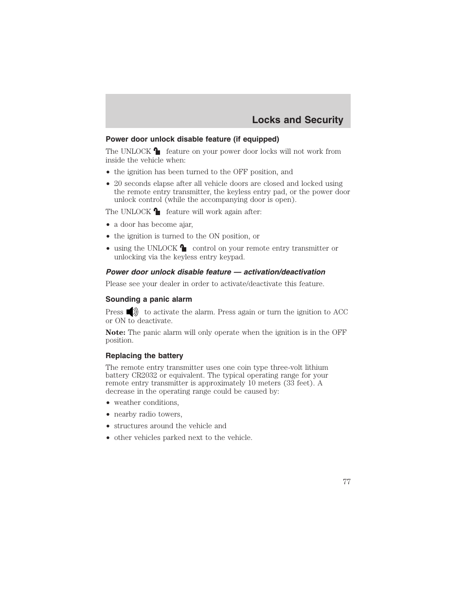 Locks and security | FORD 2003 F-150 v.2 User Manual | Page 77 / 272