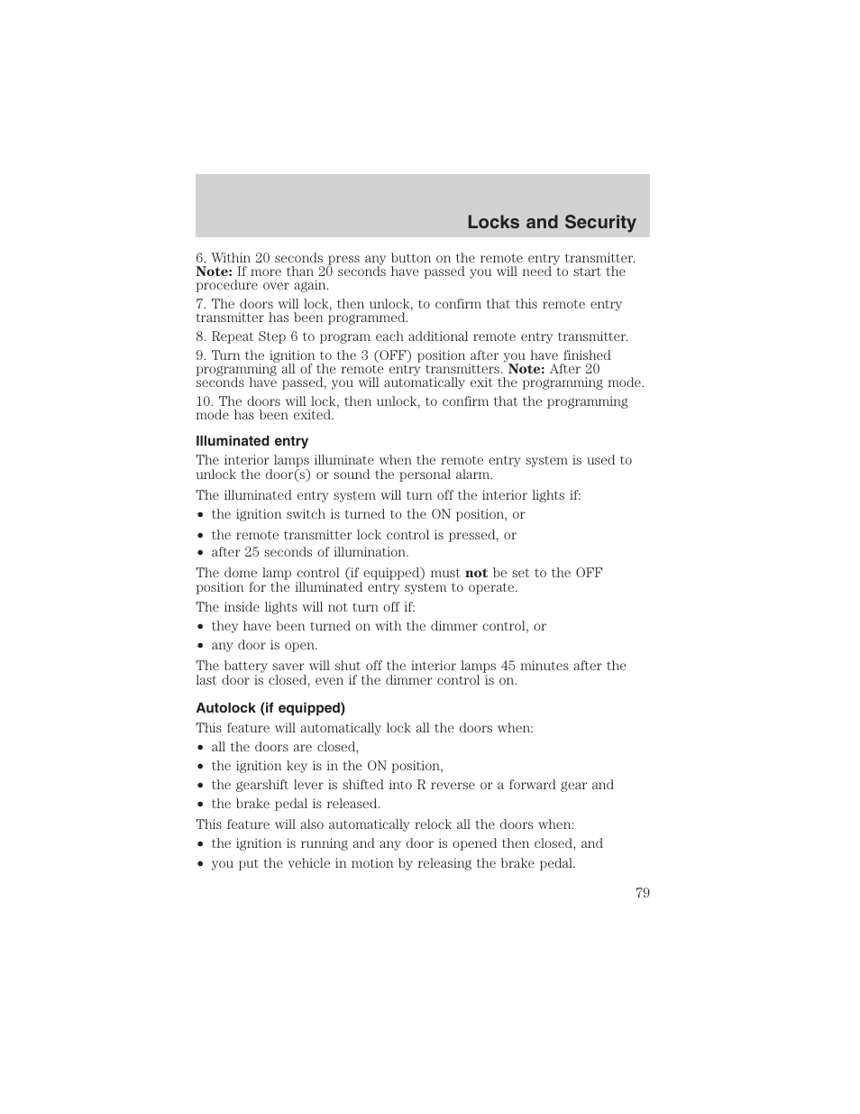 Locks and security | FORD 2003 F-150 v.2 User Manual | Page 79 / 272