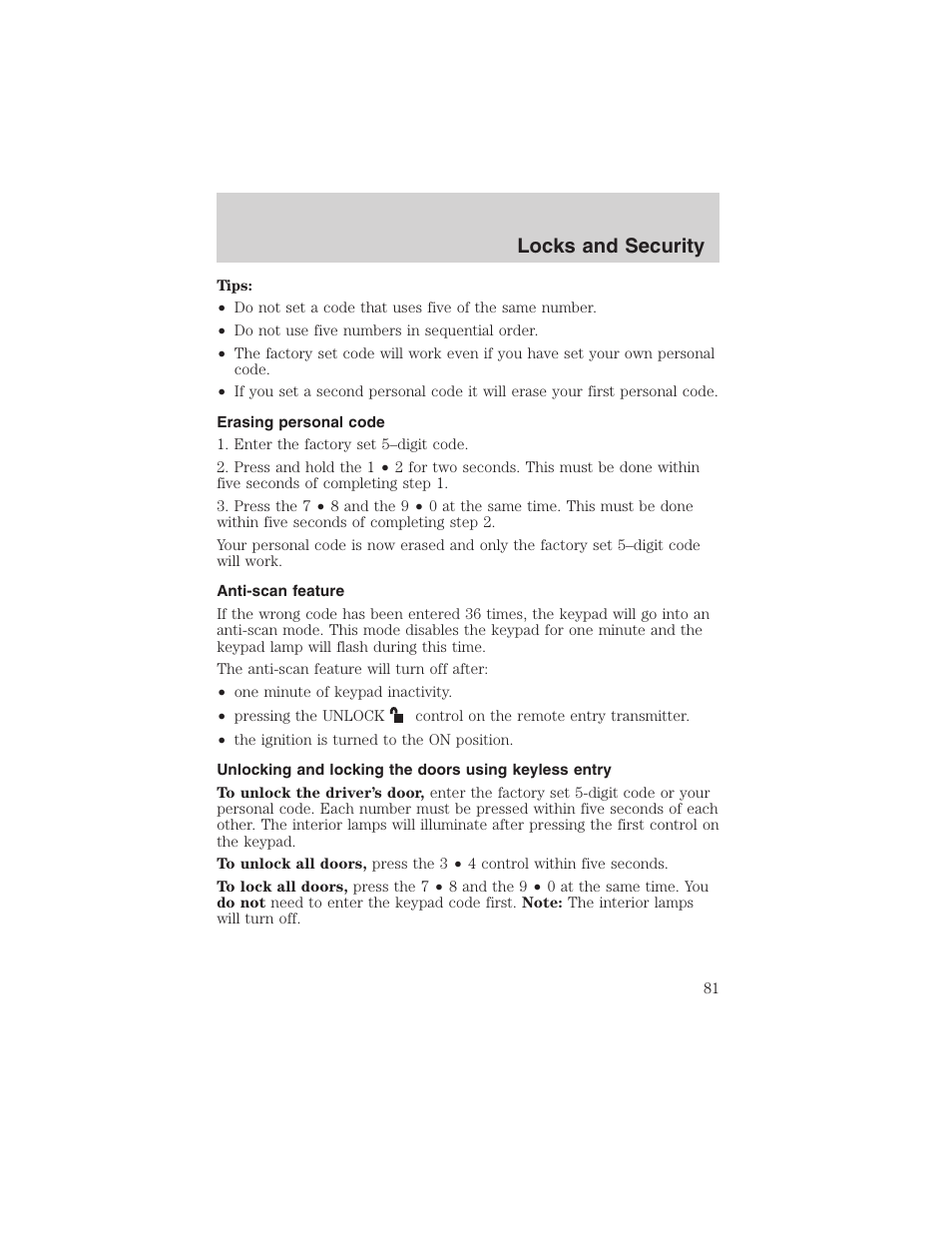 Locks and security | FORD 2003 F-150 v.2 User Manual | Page 81 / 272