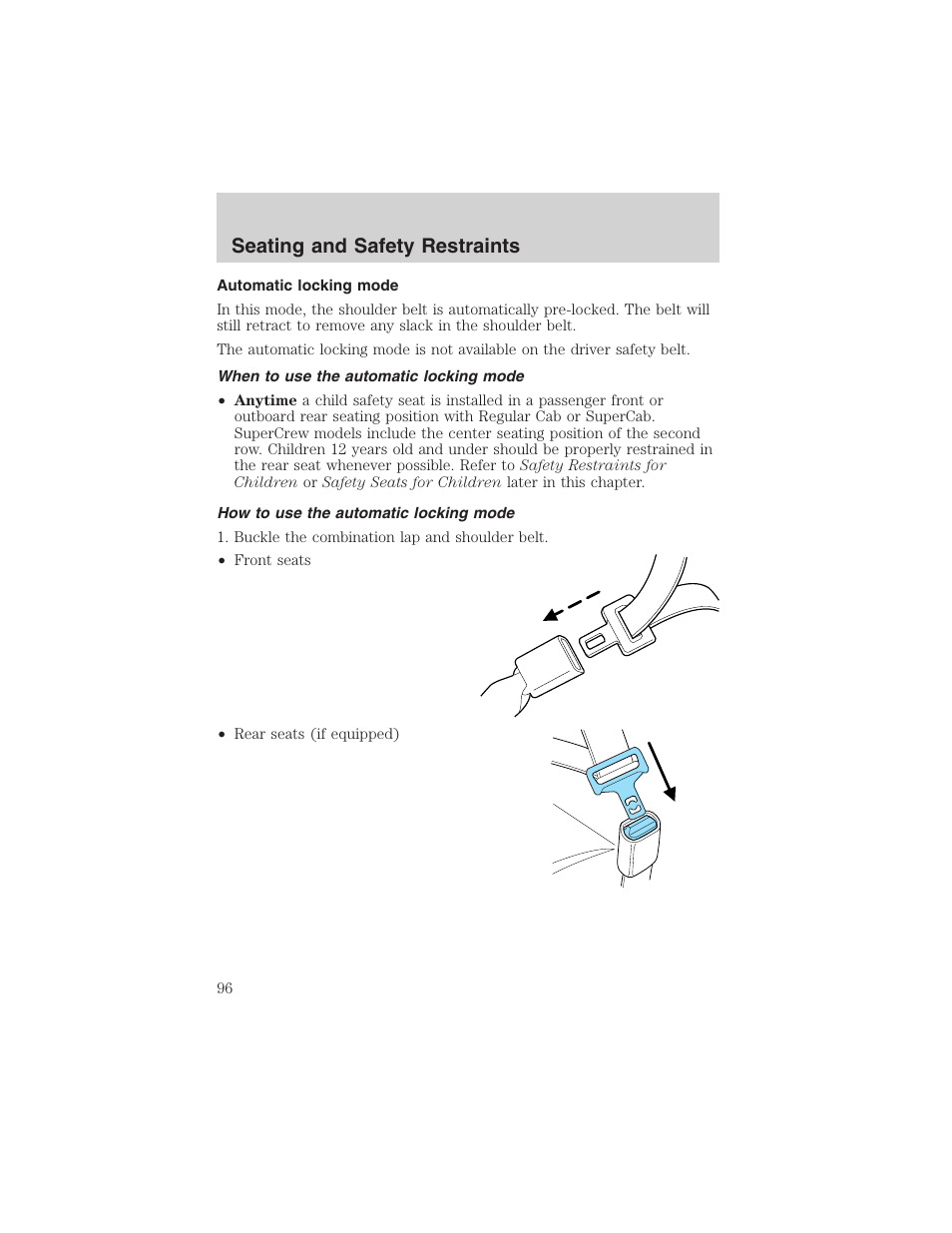 Seating and safety restraints | FORD 2003 F-150 v.2 User Manual | Page 96 / 272