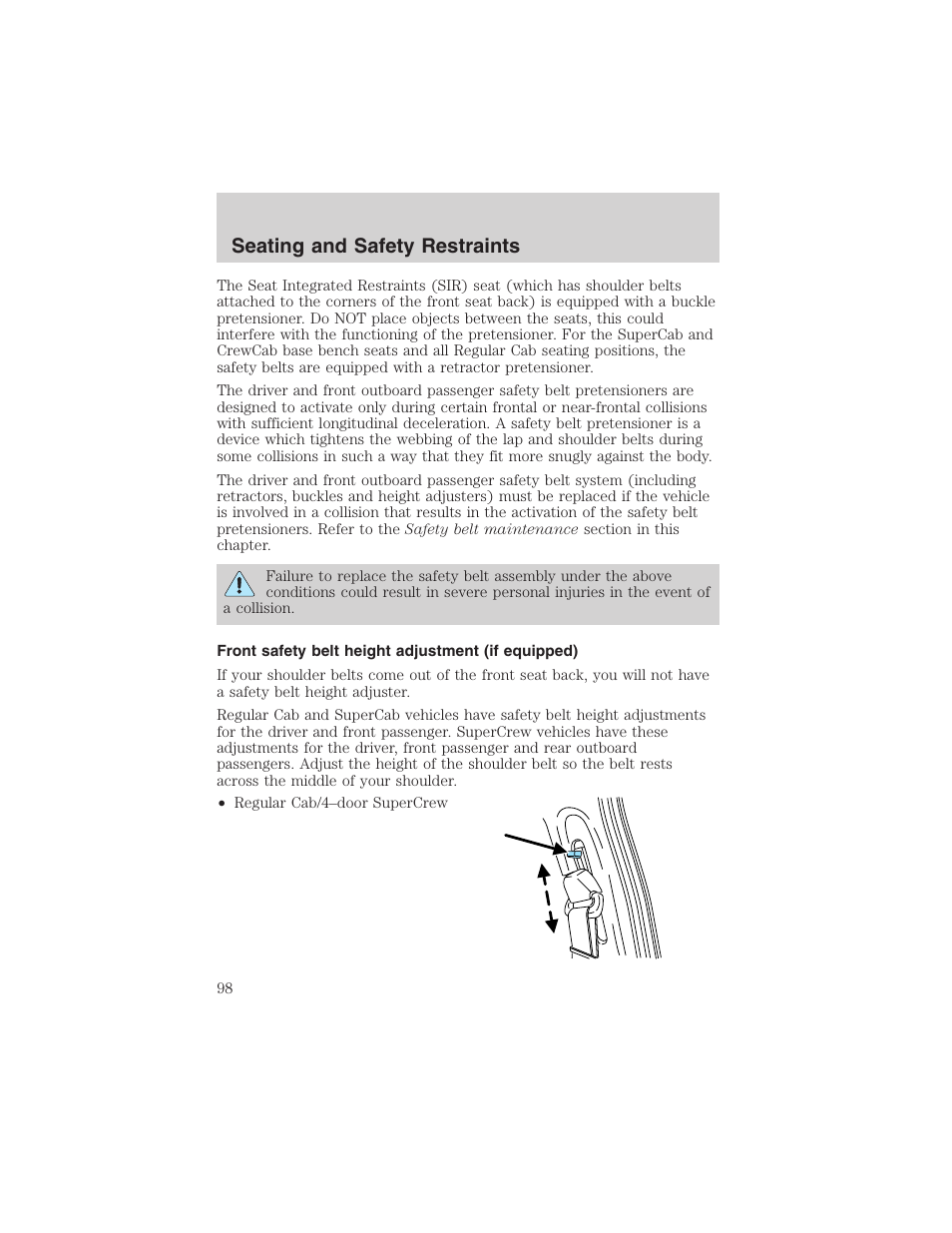 Seating and safety restraints | FORD 2003 F-150 v.2 User Manual | Page 98 / 272