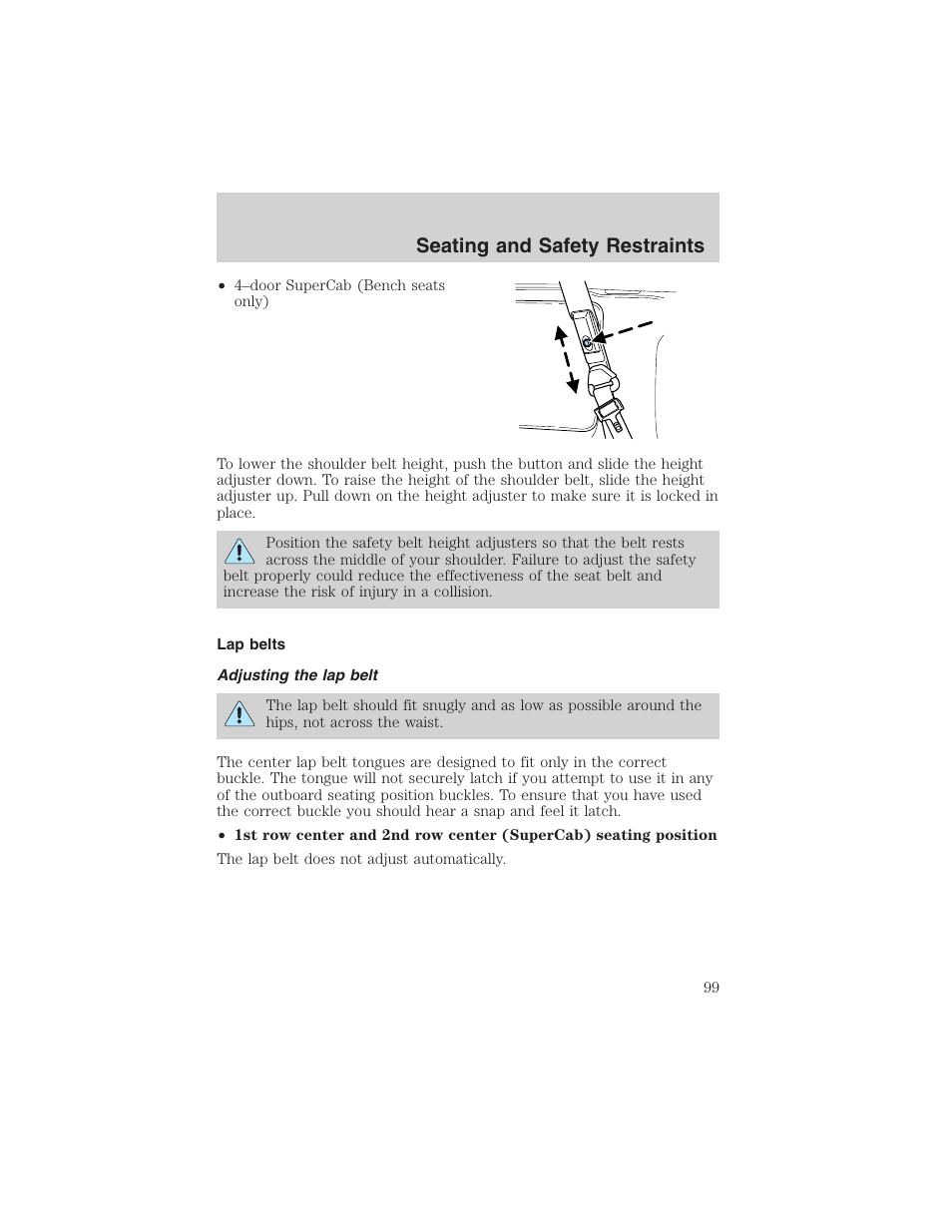 Seating and safety restraints | FORD 2003 F-150 v.2 User Manual | Page 99 / 272